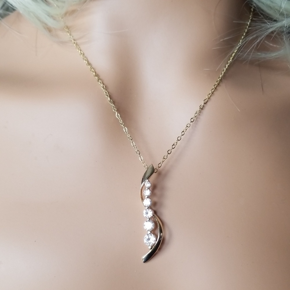 Delicate Gold Tone Cubic Zirconia Necklace 18" Studio S *